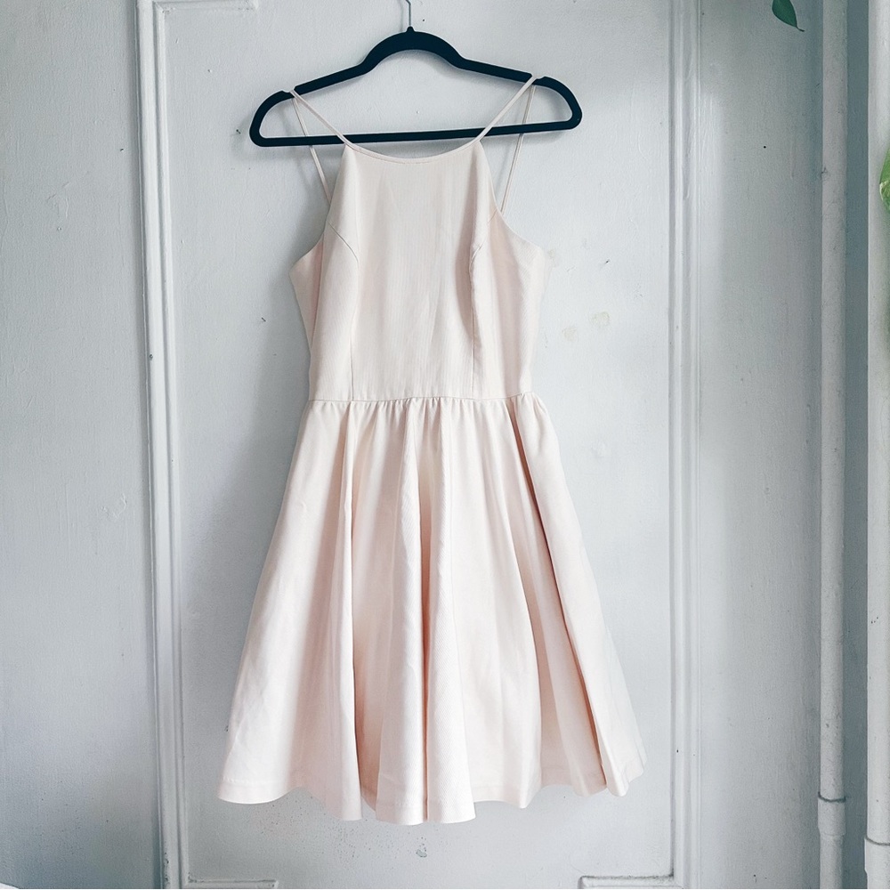 Weddington Way pale Blush Pink Dress high neck fit and flare size 8 bridal